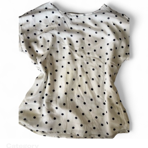 White with navy Polka Dot Sheer Blouse by Tahari - Picture 1 of 5